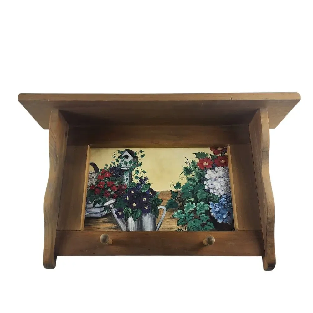 Wooden Shelf Still Life Garden Scene 2-Hanging Hocks Vintage